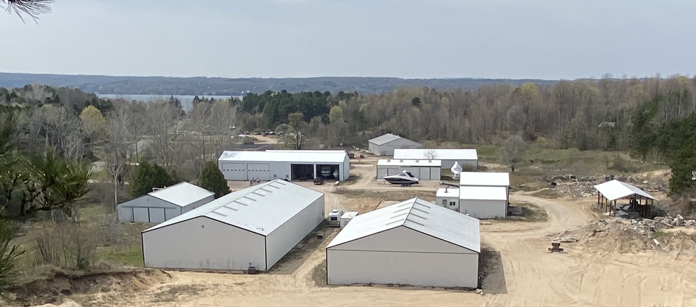 Leelanau Boat Co's boat-storage and service facilities overlooking the lake